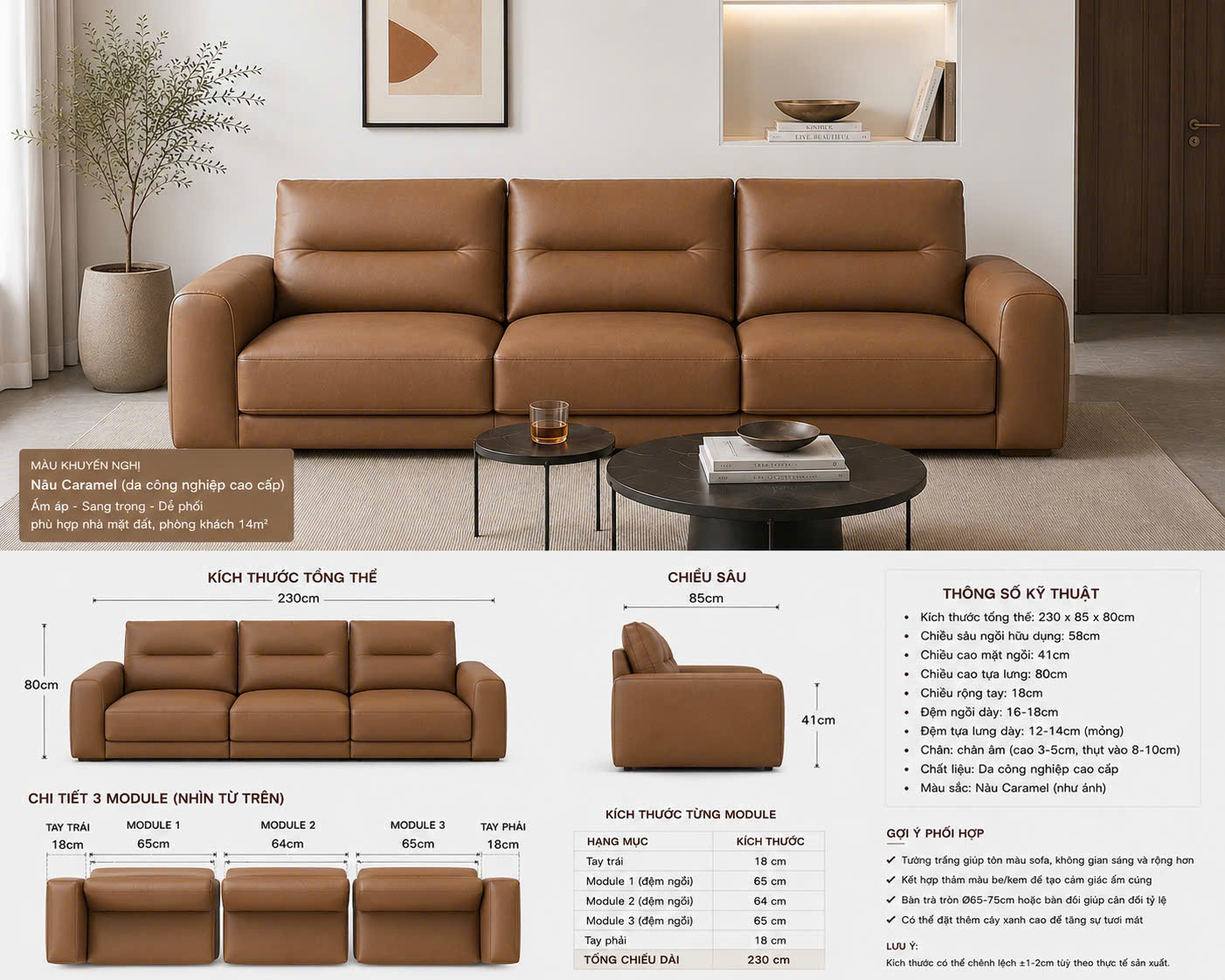 Bản thiết kế 3D phối sofa da bò trong phòng khách
