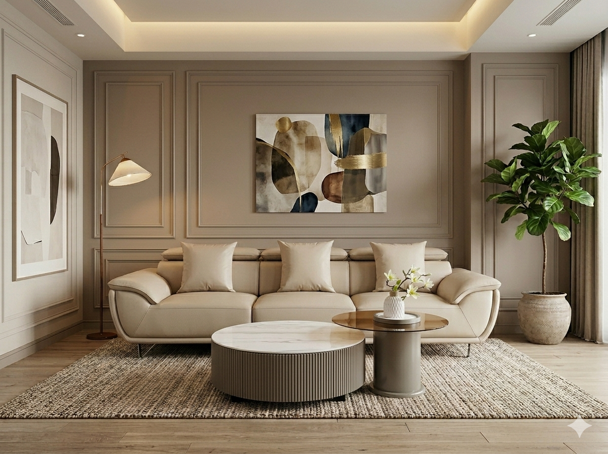Bộ sofa Verona màu trung tính trong phòng khách sang trọng
