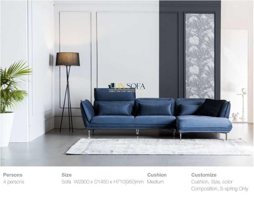 Thiết kế chiếc sofa màu xanh dương đậm này mang lại nét nổi bật