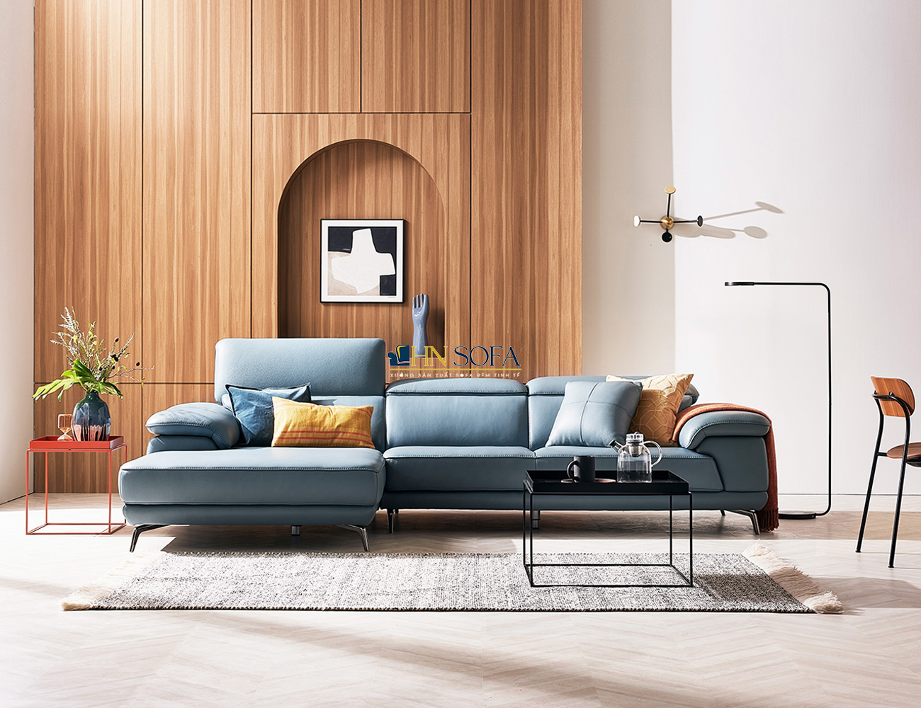 Sofa góc hiện đại màu xanh dương HNS41