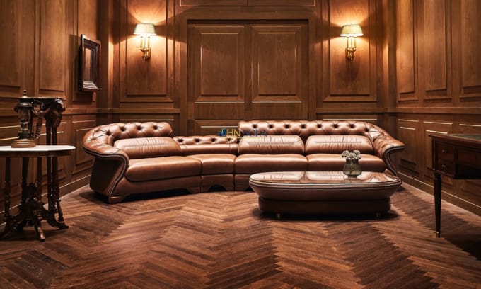 Mẫu sofa cao cấp tân cổ điện được bọc da từ Ý