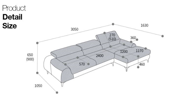 Kích thước mẫu ghế sofa da hiện đại góc L HNS16 