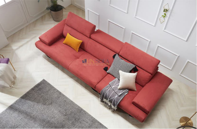Ghế sofa văng bọc nỉ màu đỏ siêu nổi bật HNSN11