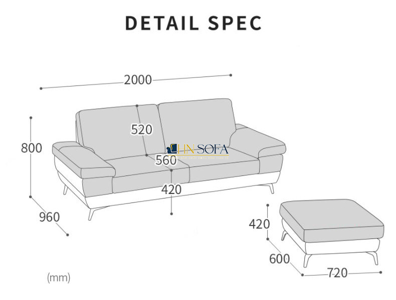 Thông số kích thước sản phẩm sofa văng