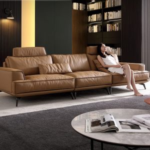 Sofa văng bọc da bò nhập khẩu Ý HNS229 1 sofa da bo hns229 4
