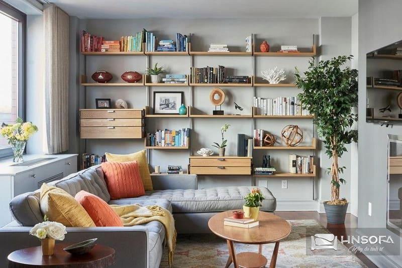 Dùng kệ để trang trí phòng khách 