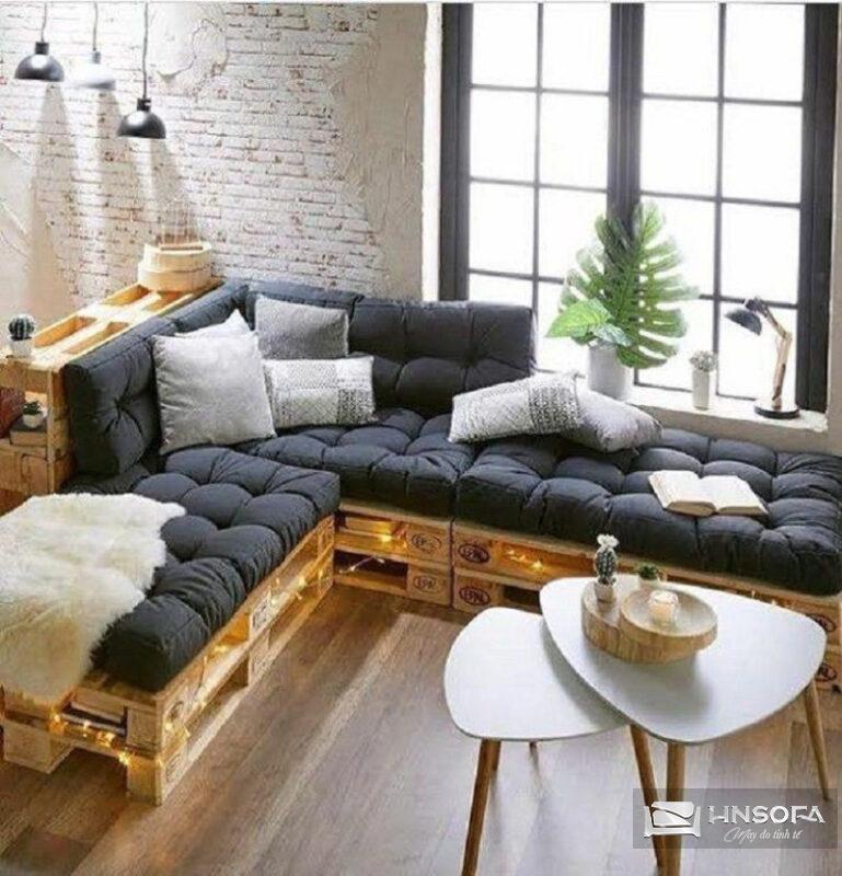 Mẫu ghế sofa bằng gỗ pallet ấm cúng cho phòng khách