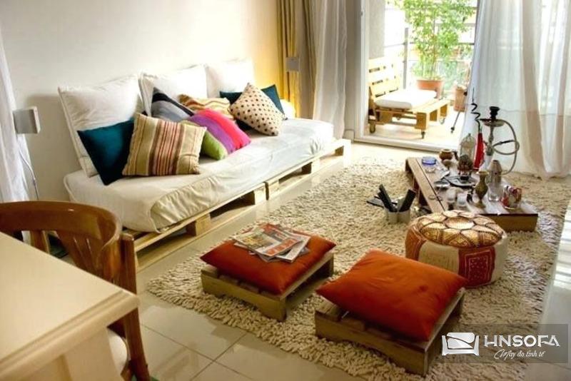 Mẫu ghế sofa bằng gỗ pallet phòng khách kiểu vintage