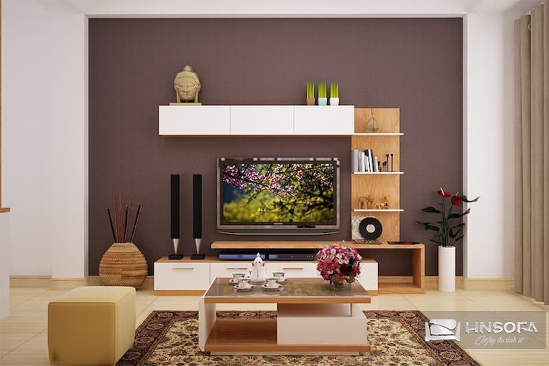 Trang trí phòng khách kết hợp với kệ tivi tiện lợi