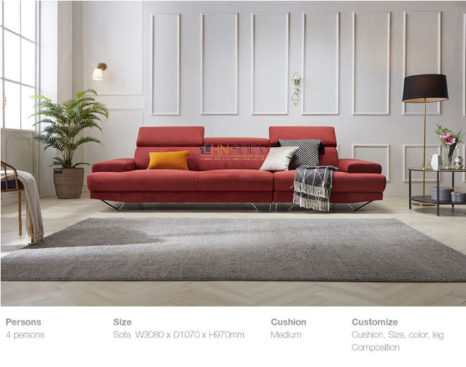 Ghế sofa văng bọc nỉ màu đỏ siêu nổi bật HNSN11 - Ảnh 2