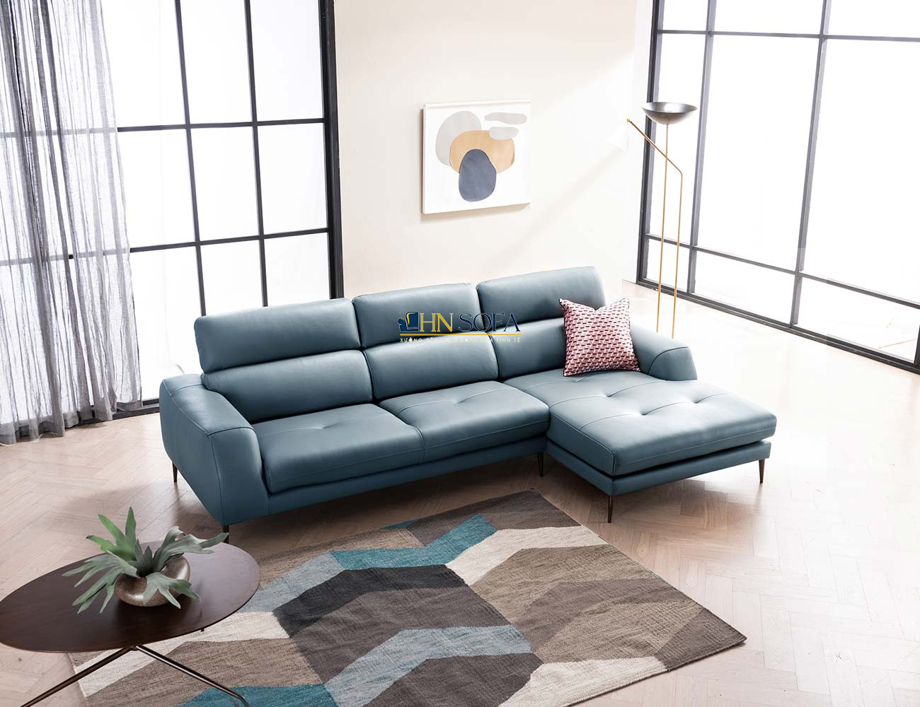 Mẫu sofa góc 3 chỗ ngồi da bò Ý HNS95