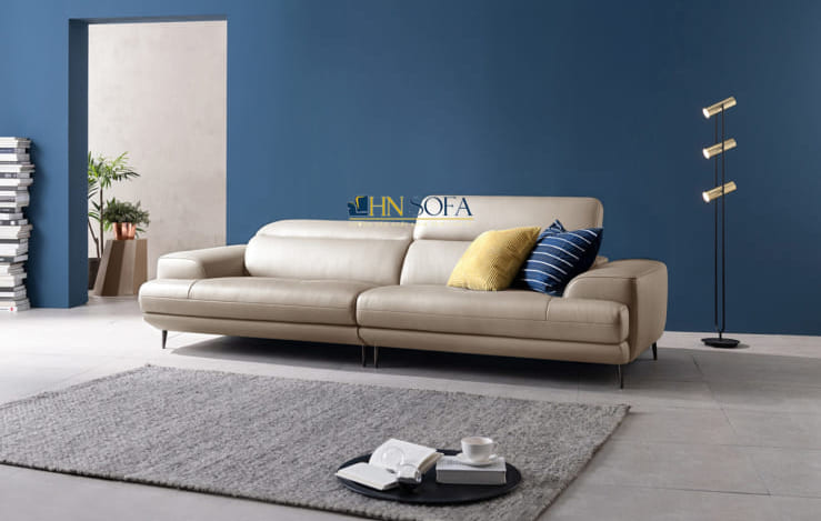 Mẫu sofa văng da Malaysia trắng kem HNS31