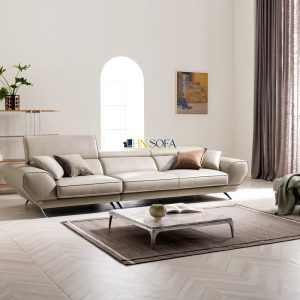 Sofa văng da Microfiber hiện đại trắng kem HNS36