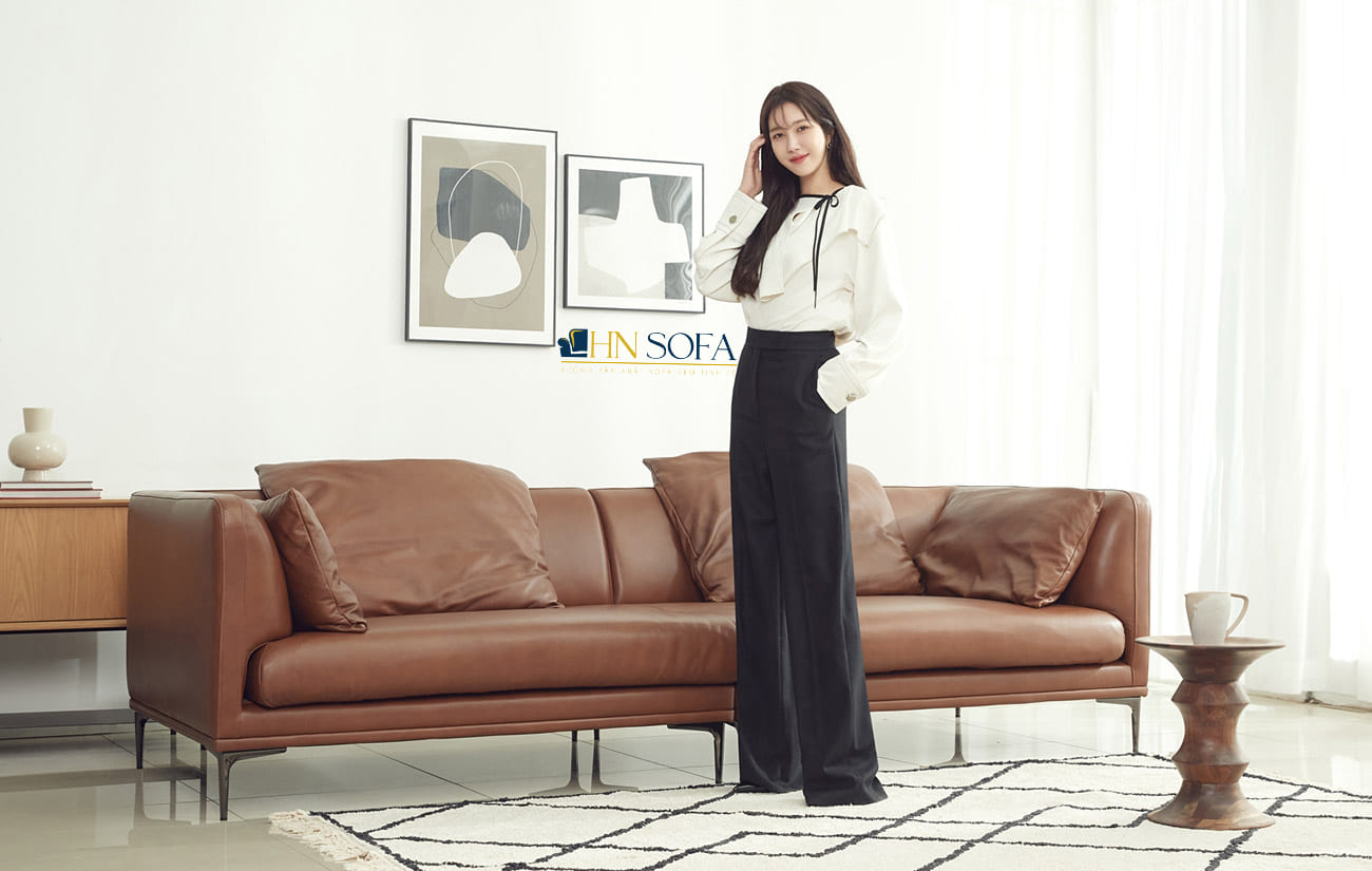 Mẫu sofa văng giả da Hàn Quốc màu nâu bò HNS49 - Ảnh 8