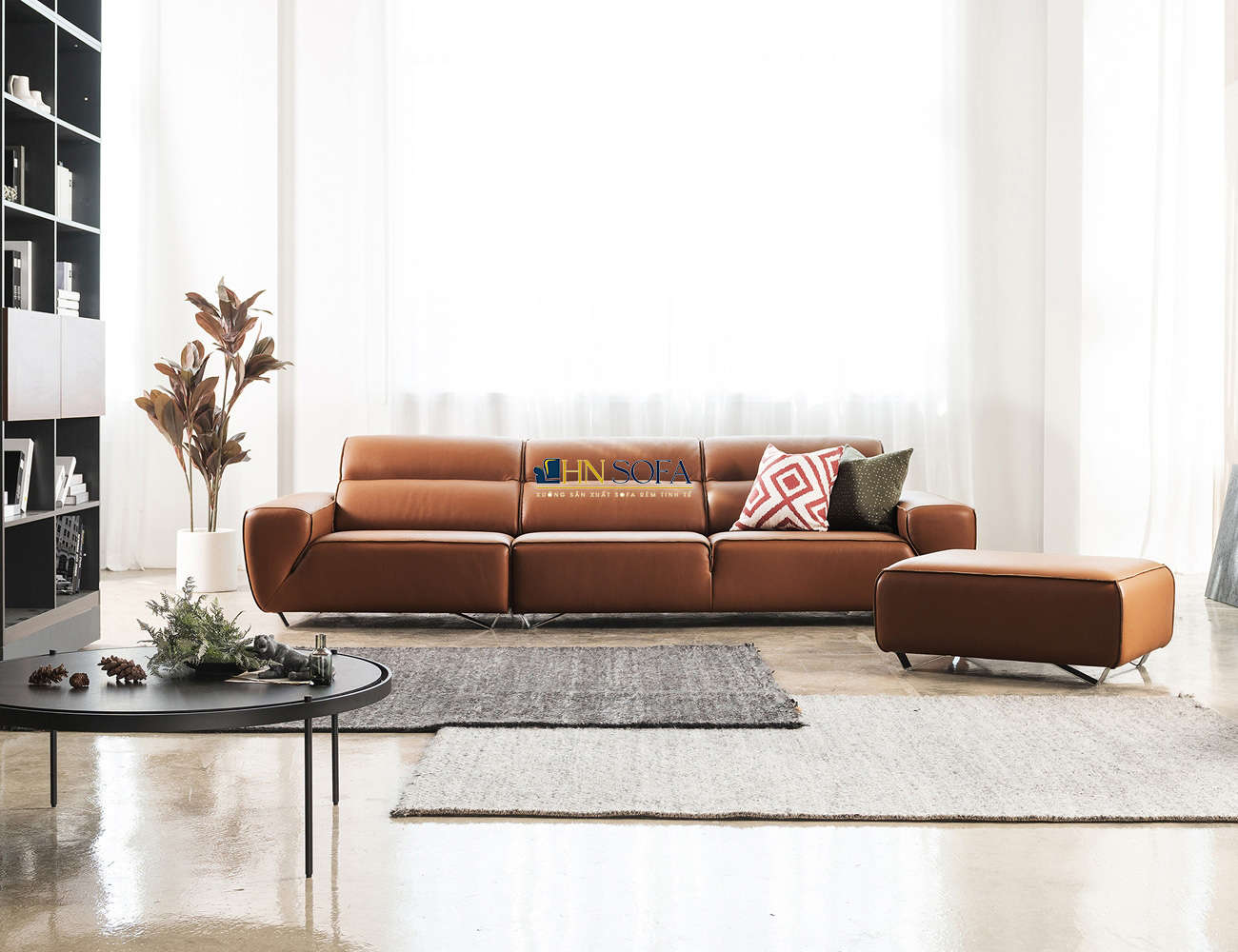 Sofa văng giả da Ý nâu bò đẳng cấp HNS75
