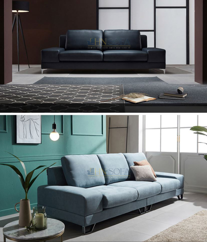 Sofa văng bọc nỉ HNSN06 thiết kế gọn gàng với màu xanh dịu nhẹ - Ảnh 4