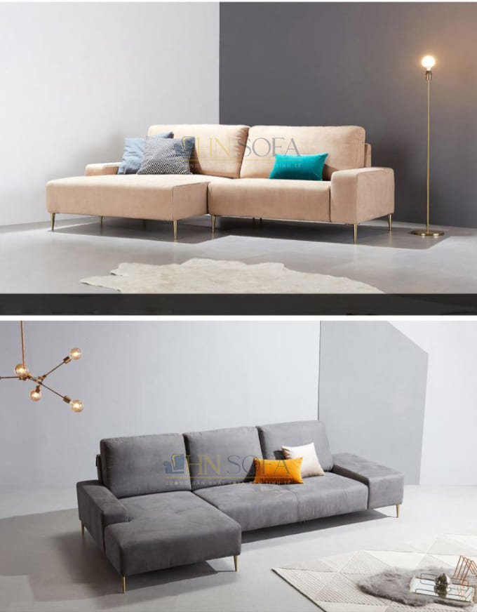 Sofa Mini chữ L hiện đại được làm từ da lộn cực nổi bật cho không gian phòng khách