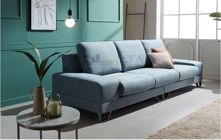 Sofa văng bọc nỉ HNSN06 thiết kế gọn gàng với màu xanh dịu nhẹ - Ảnh 2
