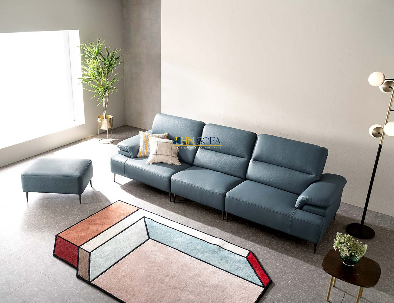 Không gian tiện nghi cùng sofa văng da bò Ý HNS92 - Ảnh 3