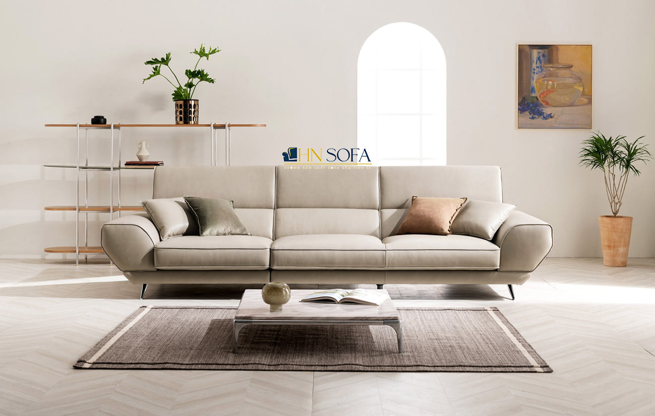 Sofa văng da Microfiber hiện đại trắng kem HNS36 - Ảnh 5