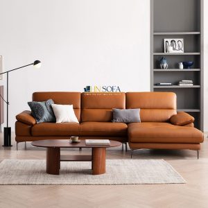 Mẫu sofa góc da Malaysia nâu bò HNS38