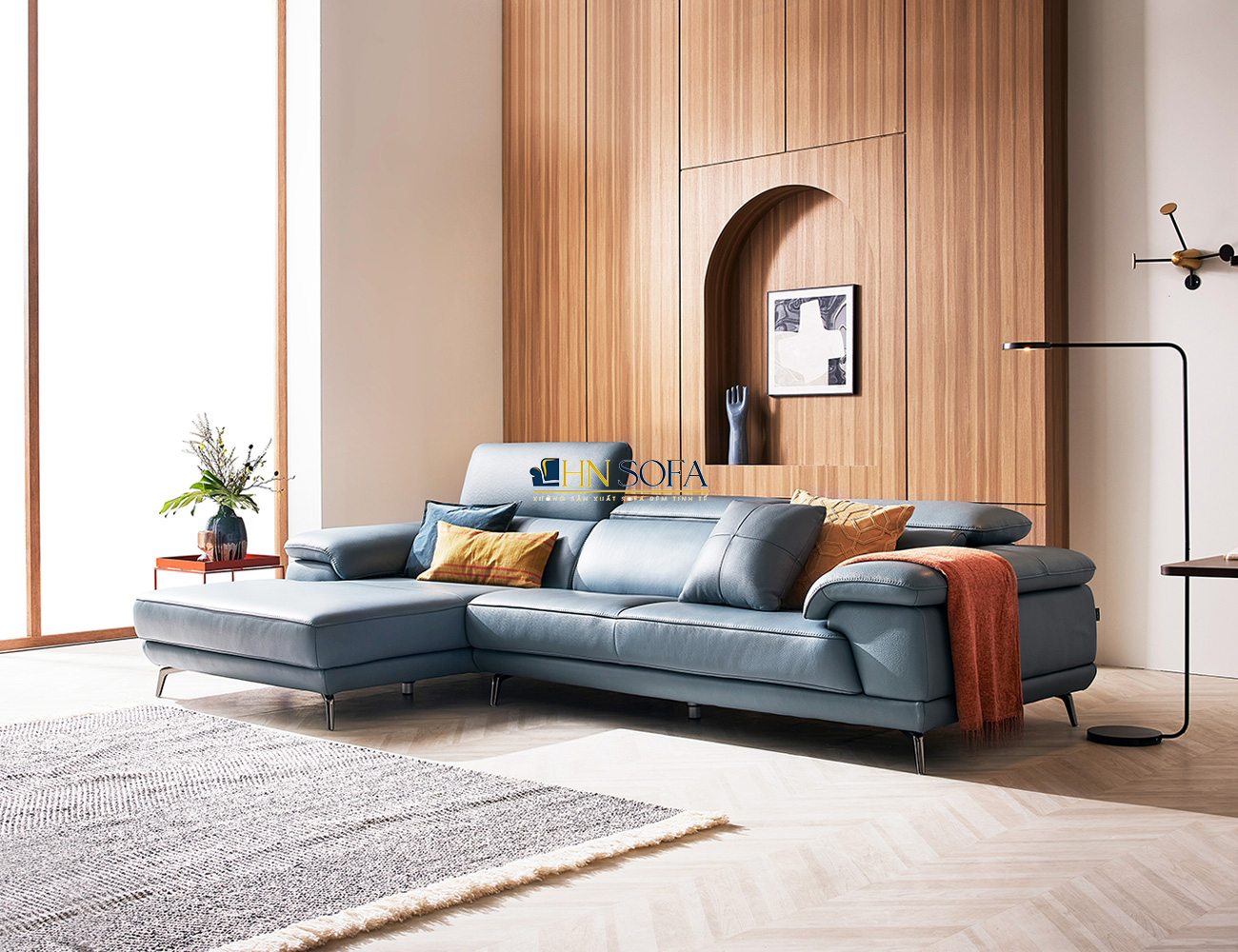 Sofa góc hiện đại màu xanh dương HNS41 - Ảnh 8