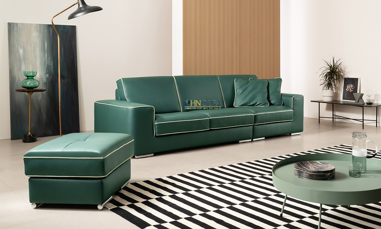 Mẫu sofa văng da Hàn Quốc màu xanh lá HNS50 - Ảnh 4