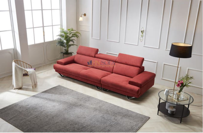Ghế sofa văng bọc nỉ màu đỏ siêu nổi bật HNSN11