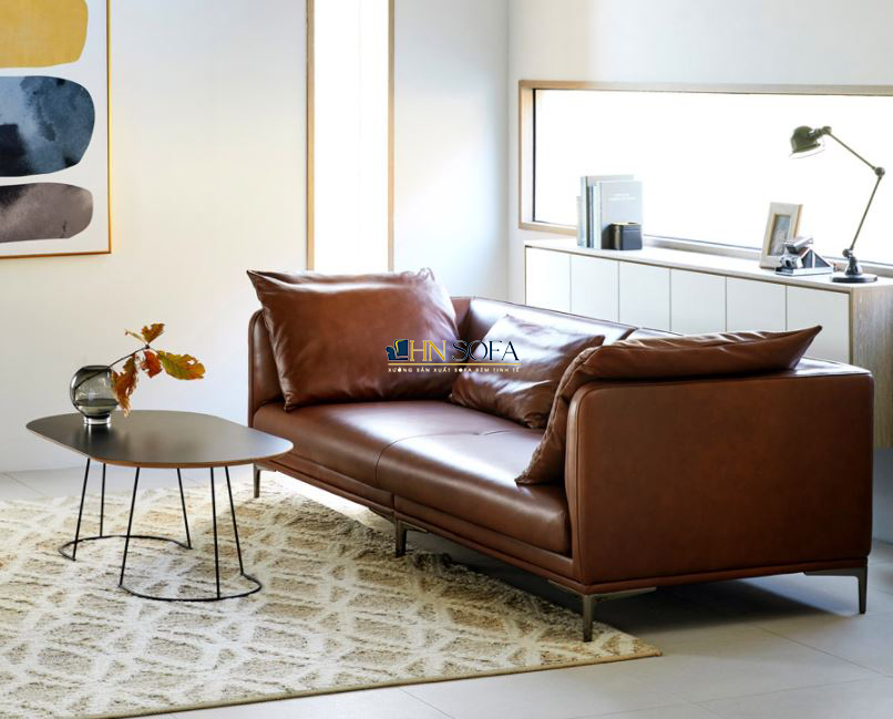 Mẫu sofa văng giả da Hàn Quốc màu nâu bò HNS49 - Ảnh 4