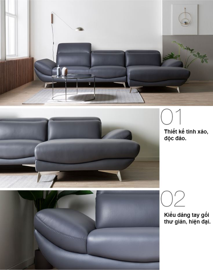 Mẫu sofa góc L da Hàn Quốc HNS17 những đường cong hoàn hảo - Ảnh 11