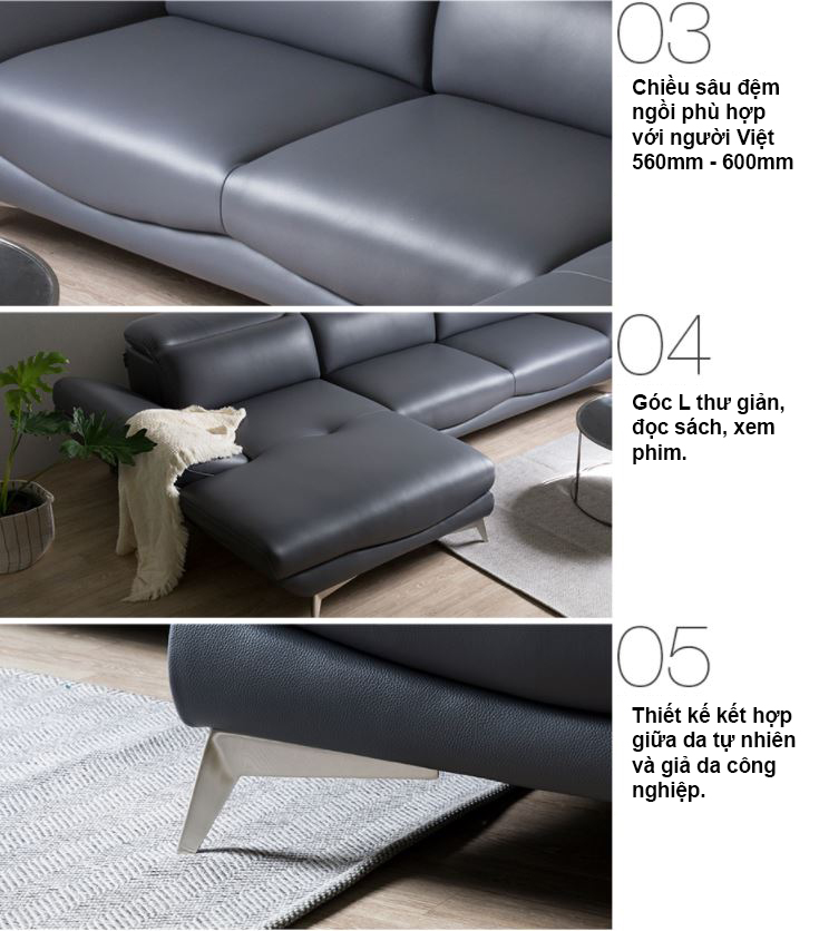 Mẫu sofa góc L da Hàn Quốc HNS17 những đường cong hoàn hảo - Ảnh 12