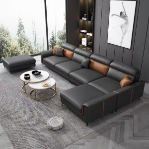 Sofa góc L HNS147 bọc da Microfiber của Mỹ