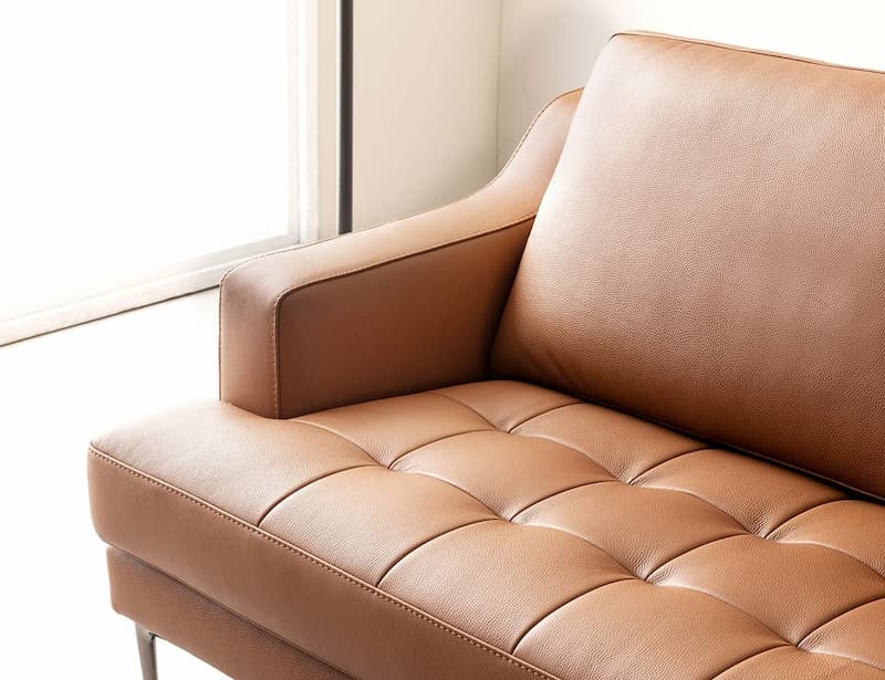 Sofa HNS99 làm bằng da bò Ý nâu với những đường may cực đẹp