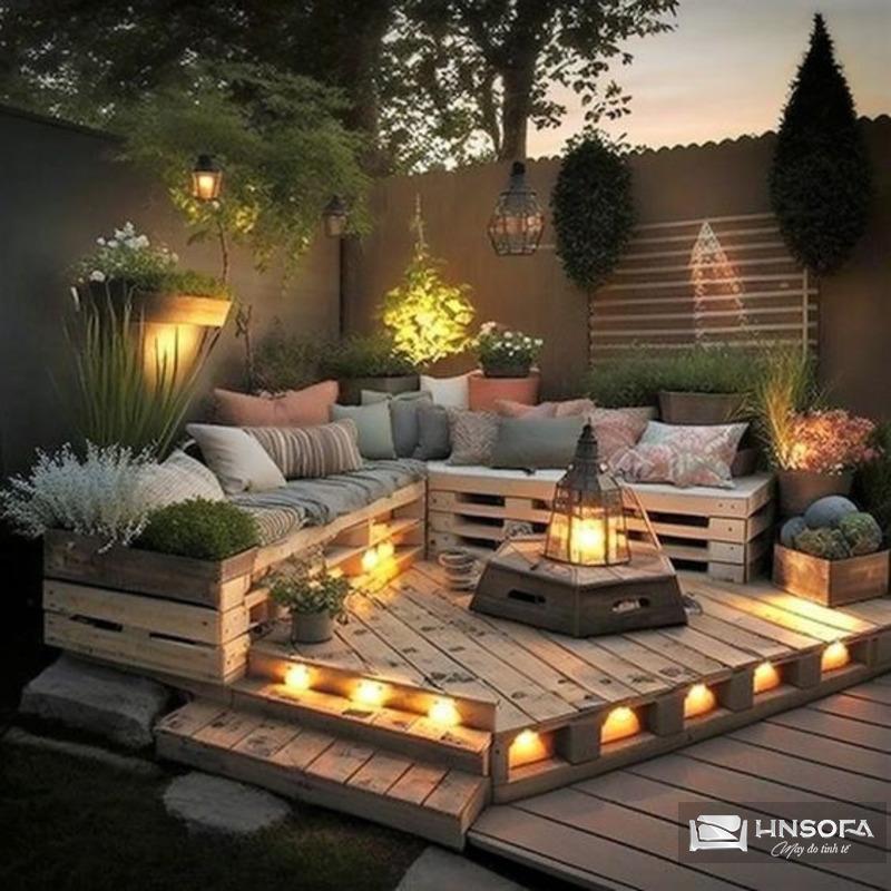 Mẫu ghế sofa bằng gỗ pallet ngoài trời bắt mắt