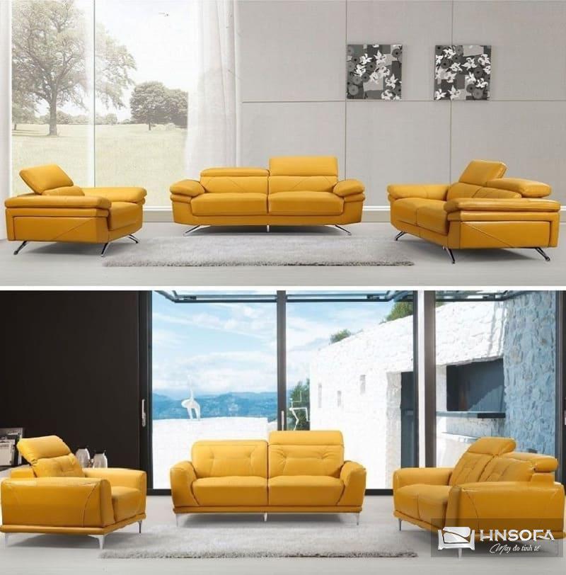 Sofa da phòng khách màu vàng mang cảm giác sang trọng