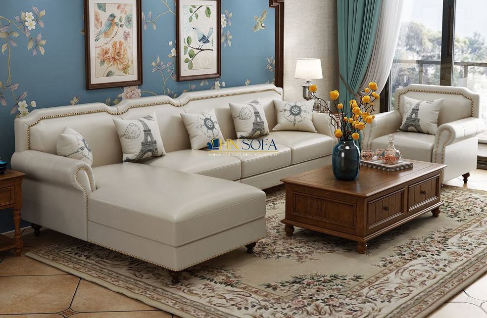 Đẳng cấp Sofa bộ hot tân cổ điển bọc da HNS63 nâng tầm không gian - Ảnh 8