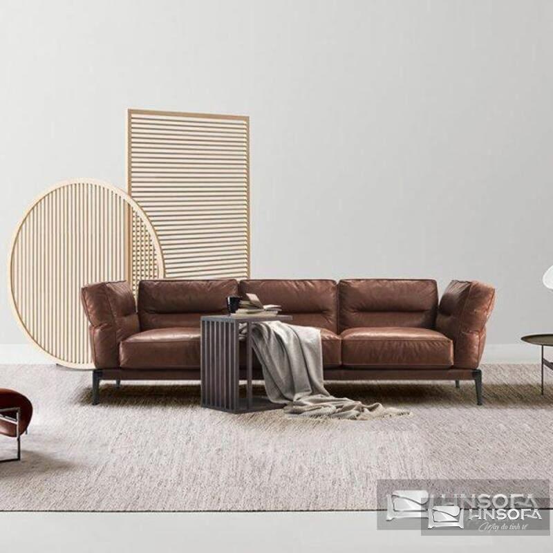 Sofa văng bọc da bò nhập khẩu Ý cho phòng khách 10m2
