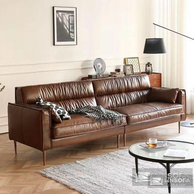 Sofa văng da bò Ý trang trí cho phòng khách nhỏ