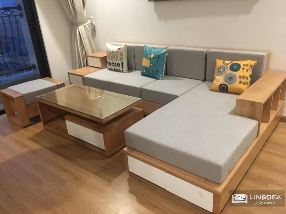 Bộ ghế sofa gỗ có ngăn kéo nhẹ nhàng, sang trọng