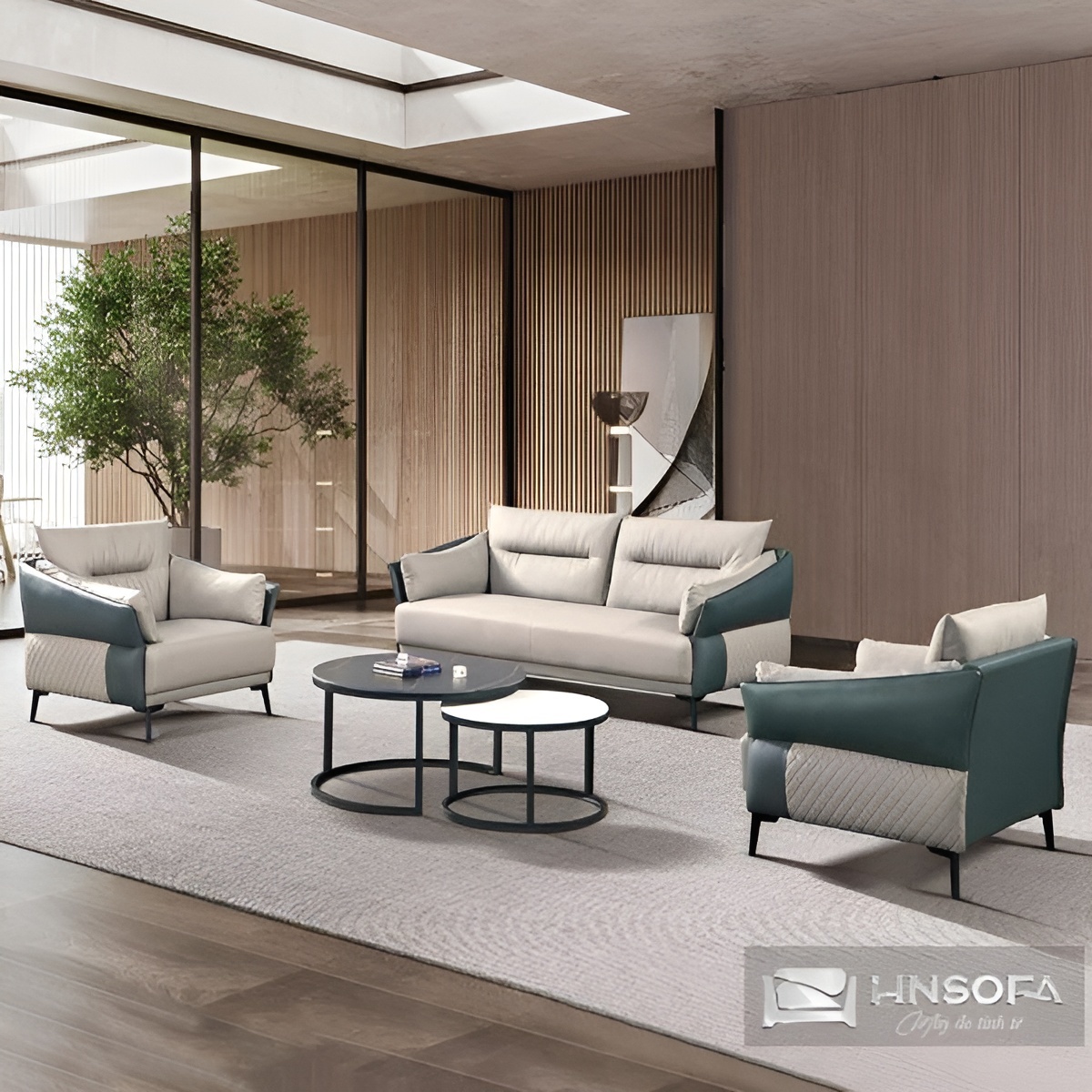 Bộ sofa bọc da bò nhập khẩu Ý HNS232