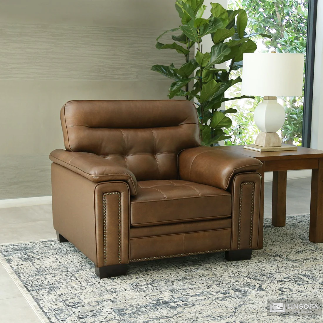 Ghế sofa đơn phòng khách da bò Ý sang trọng tiện nghi