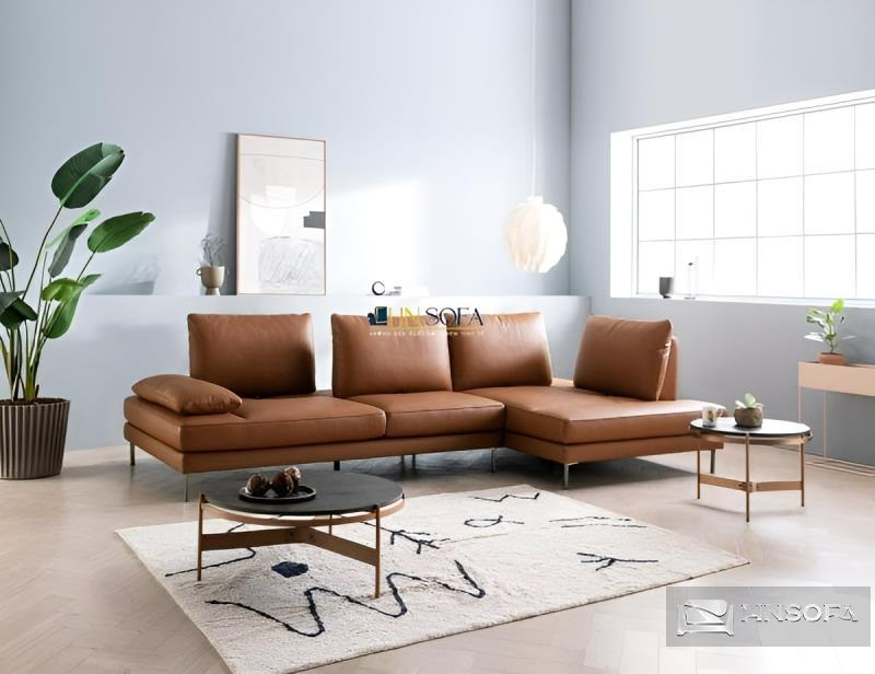 Ghế sofa góc hiện đại chân inox mạ vàng HNS125