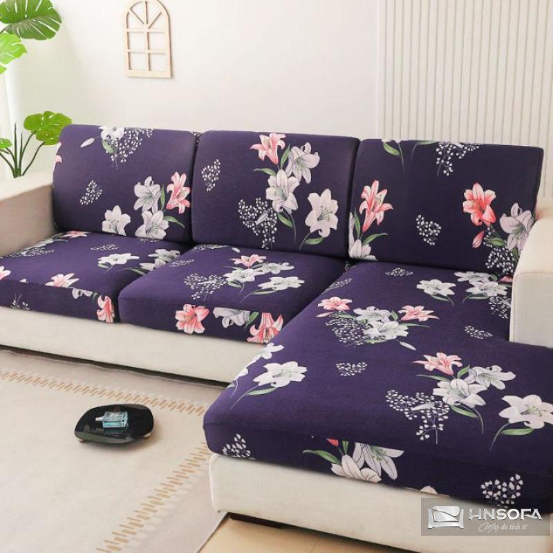 Sofa góc L vải hoa tạo điểm nhấn cho căn phòng