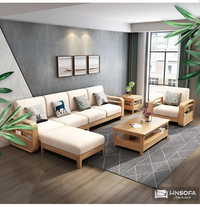 Mẫu ghế sofa góc tay gỗ