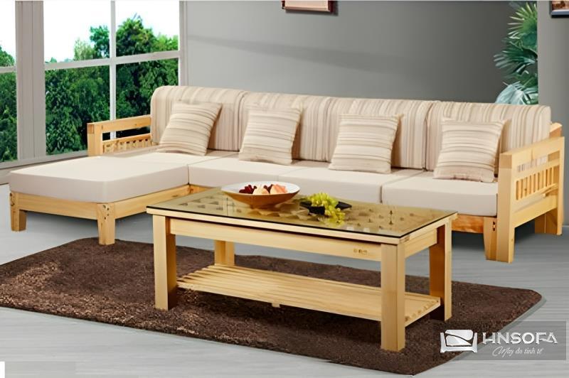 Mẫu ghế sofa vải tay gỗ