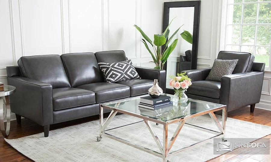 Mẫu sofa băng văng bọc da Anh Quốc màu đen quyền lực và bề thế VP28