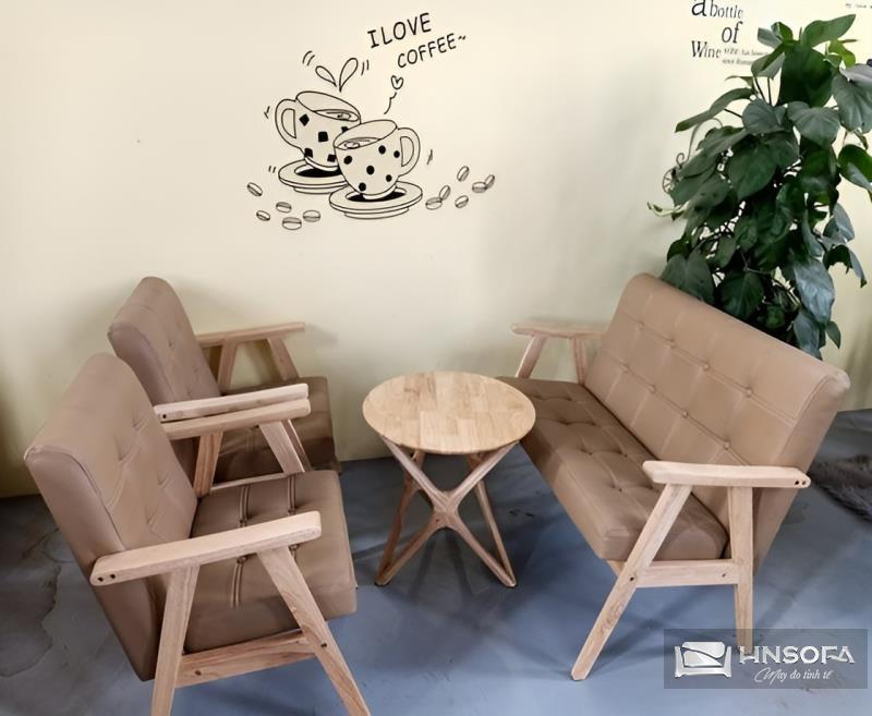 Mẫu sofa da tay gỗ thiết kế đơn giản dùng ở các quán cafe