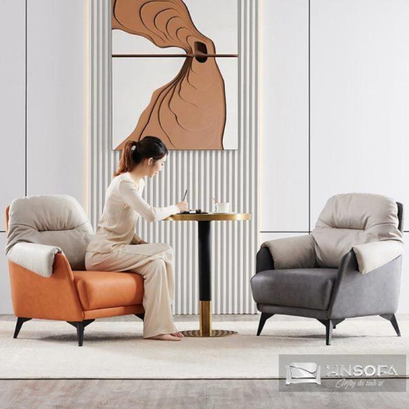 Sofa 2 màu đơn bọc da bò Ý nhập khẩu HNS234