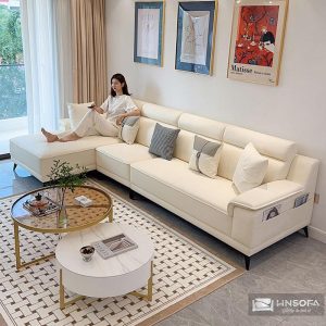 Sofa góc L bọc da bò nhập khẩu Ý HNS225