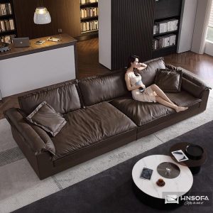 Sofa văng bọc da bò nhập khẩu Ý HNS236